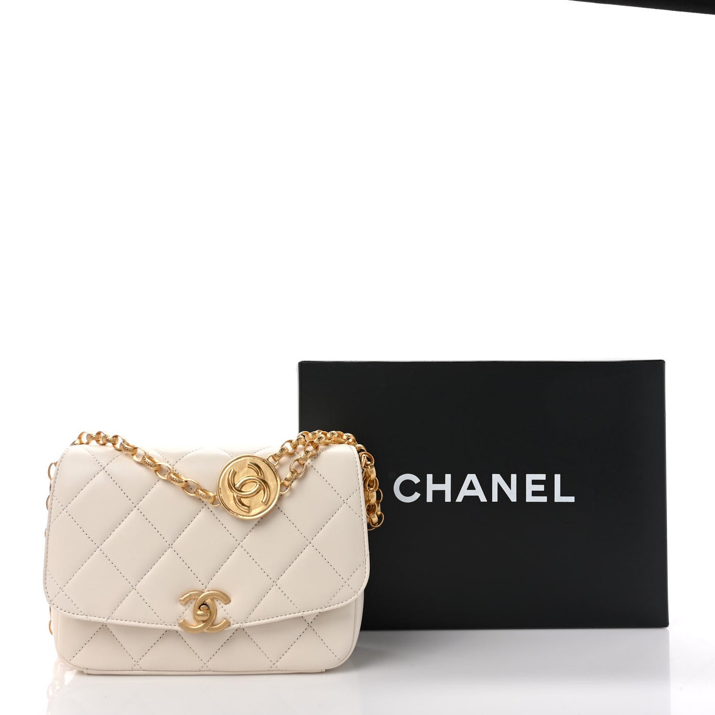 Lambskin Quilted CC Coin Flap Bag White