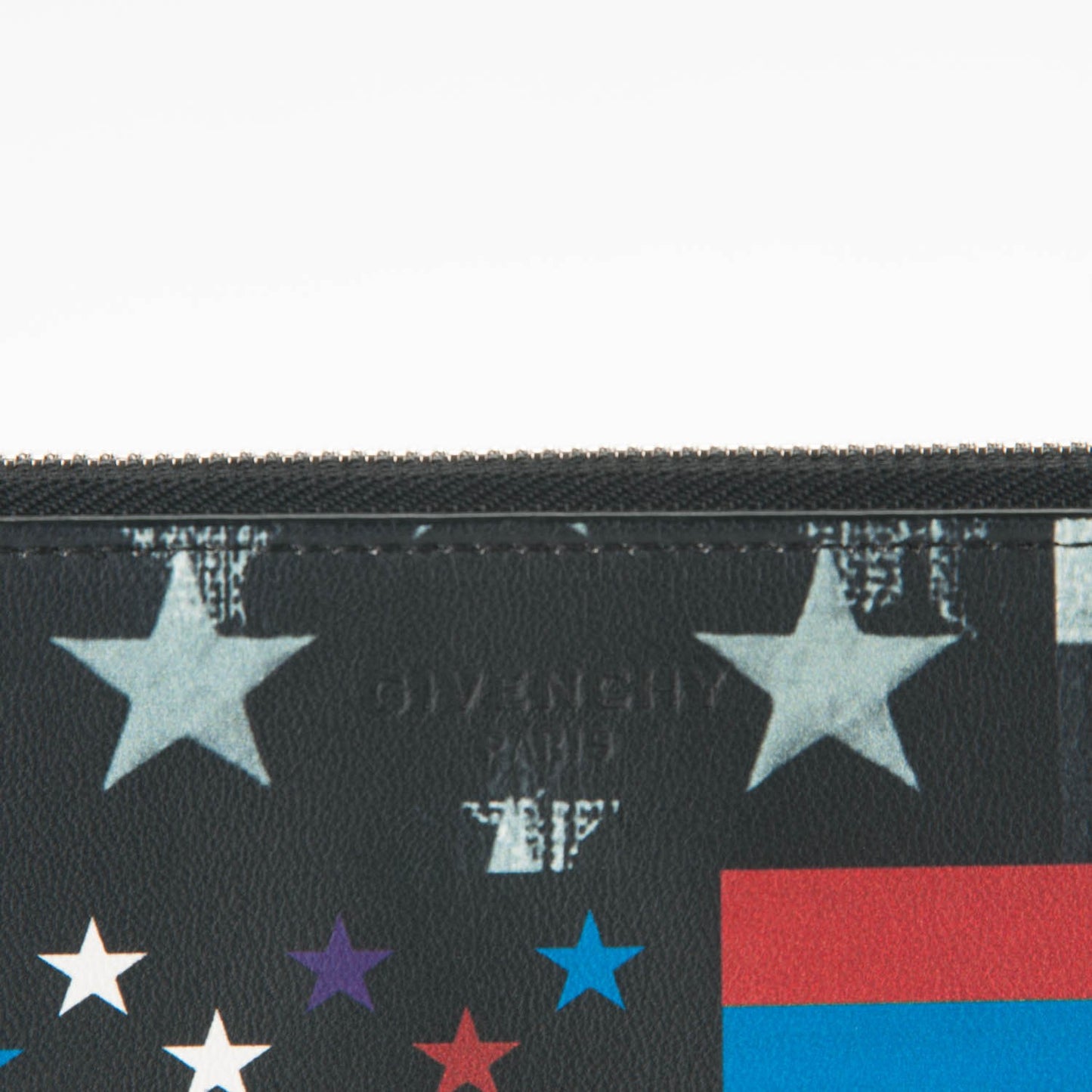 Lambskin Flag Print Zip Pouch Multicolor