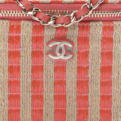 Chanel Raffia Jute Striped Mini Vanity Case With Chain Red Beige 9 of 12