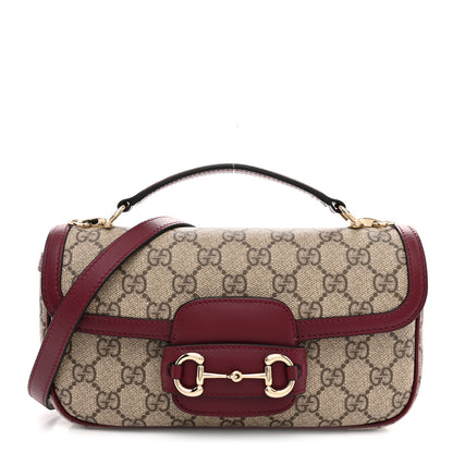 Gucci GG Supreme Monogram Horsebit 1955 Small Soft Top Handle Shoulder Bag Beige Dark Red 1 of 10