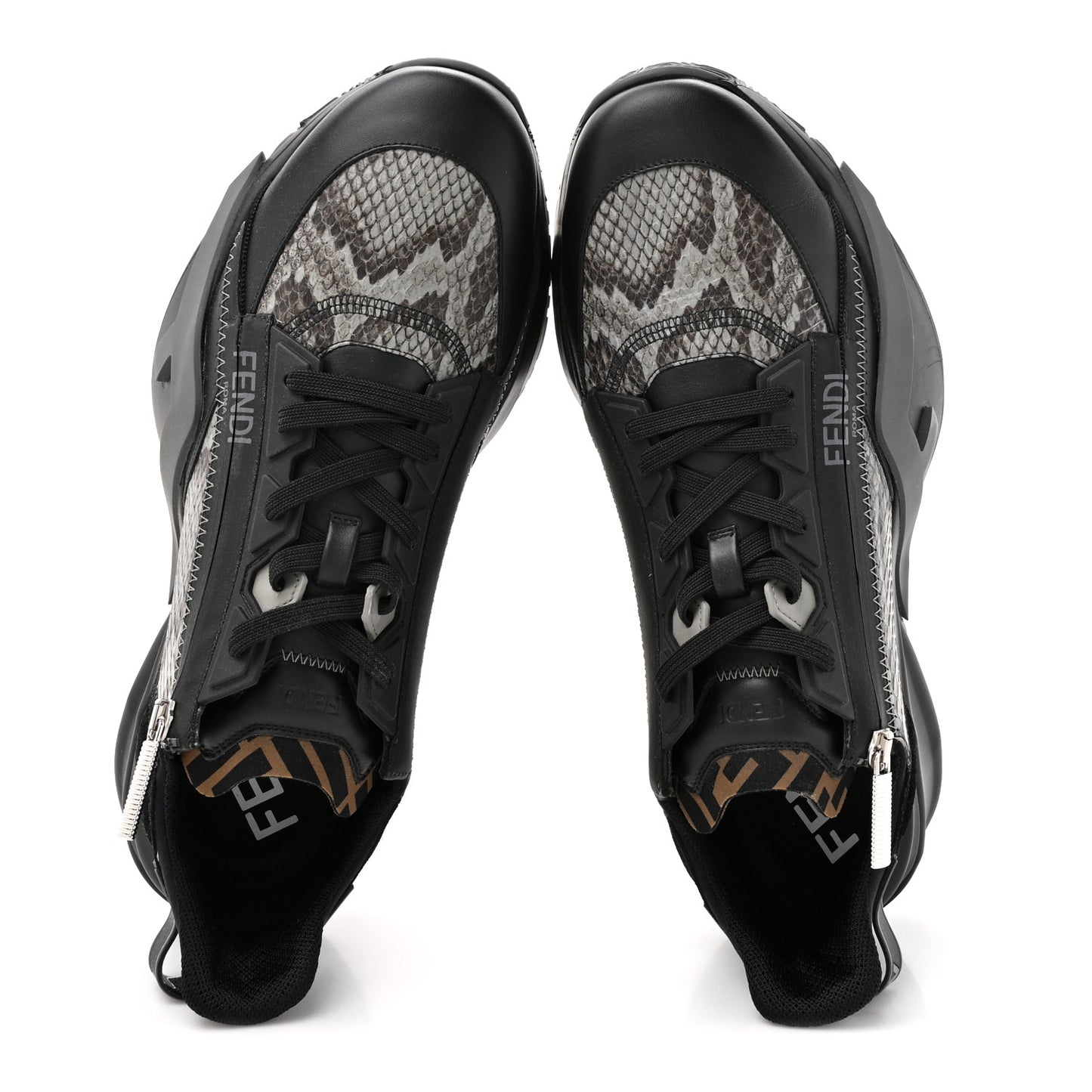 Calfskin Suede Snakeskin Mens Fendi Flow Low Top Sneakers 12 Asfalto Black Tabacco
