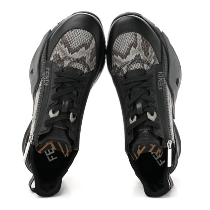 Fendi Calfskin Suede Snakeskin Mens Fendi Flow Low Top Sneakers 12 Asfalto Black Tabacco 2 of 9