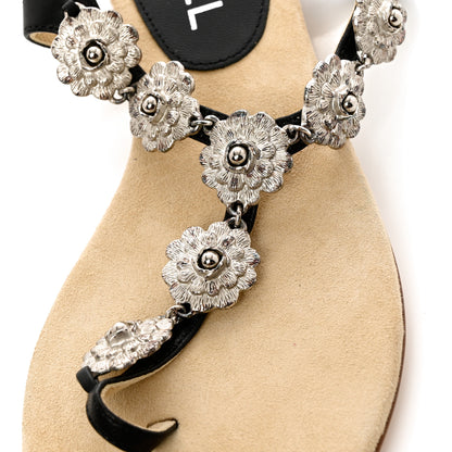 Chanel Lambskin Metal Camellia Thong Sandals 36.5 Black 9 of 11