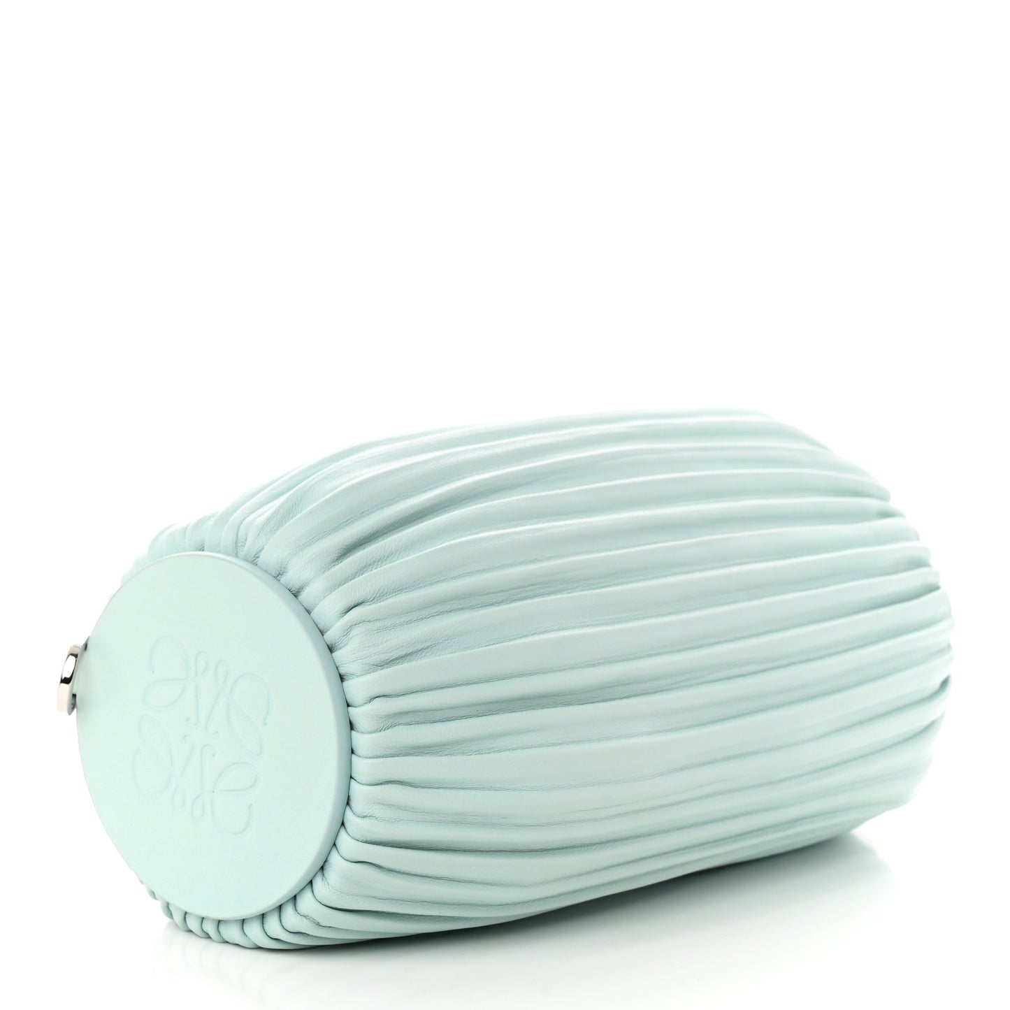 Lambskin Pleated Bracelet Pouch Shoulder Bag Blue Iceberg