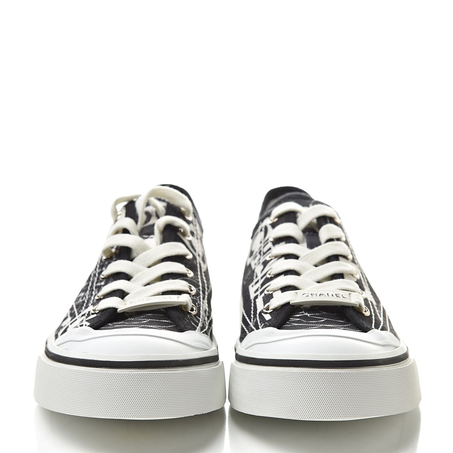 Printed Fabric Low Top Logo Sneakers 38.5 White Black