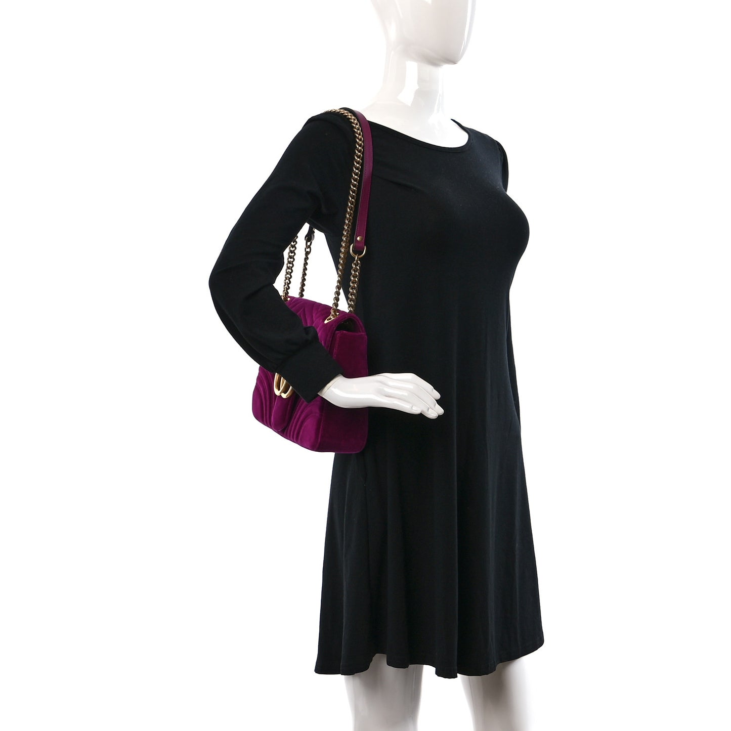 Velvet Matelasse Medium GG Marmont Shoulder Bag Fuchsia Violet Cyclamen