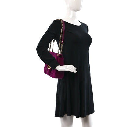 Gucci Velvet Matelasse Medium GG Marmont Shoulder Bag Fuchsia Violet Cyclamen 2 of 10