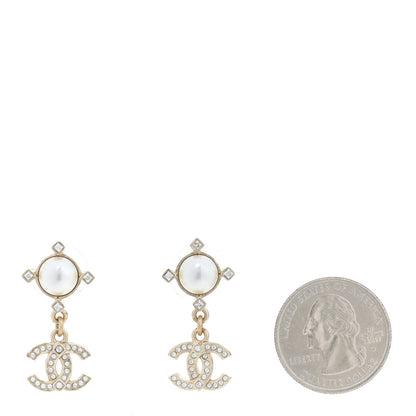 Chanel Crystal Pearl CC Drop Earrings Gold 2 of 4