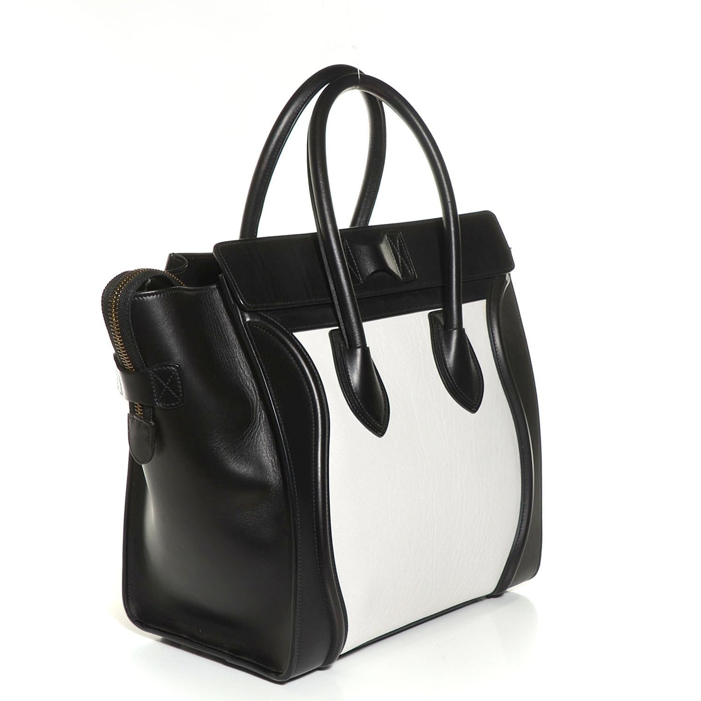 Smooth Calfskin Shrunken Lambskin Mini Luggage Black White