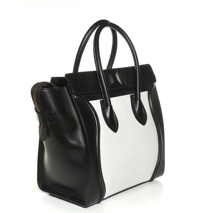 Celine Smooth Calfskin Shrunken Lambskin Mini Luggage Black White 5 of 25