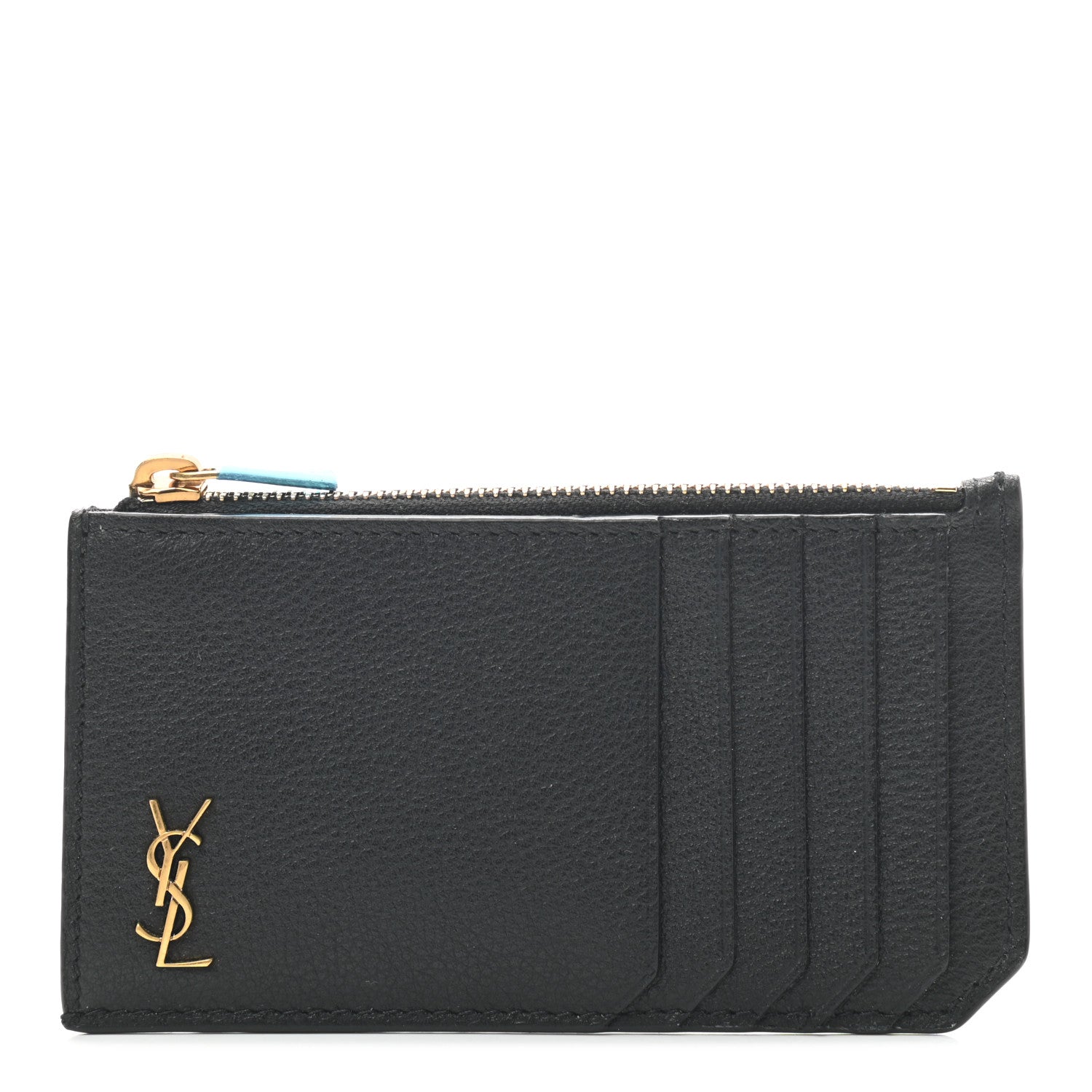 Saint Laurent Grained Calfskin Monogram 5 Fragments Zip Pouch Card Holder Black 1 of 7
