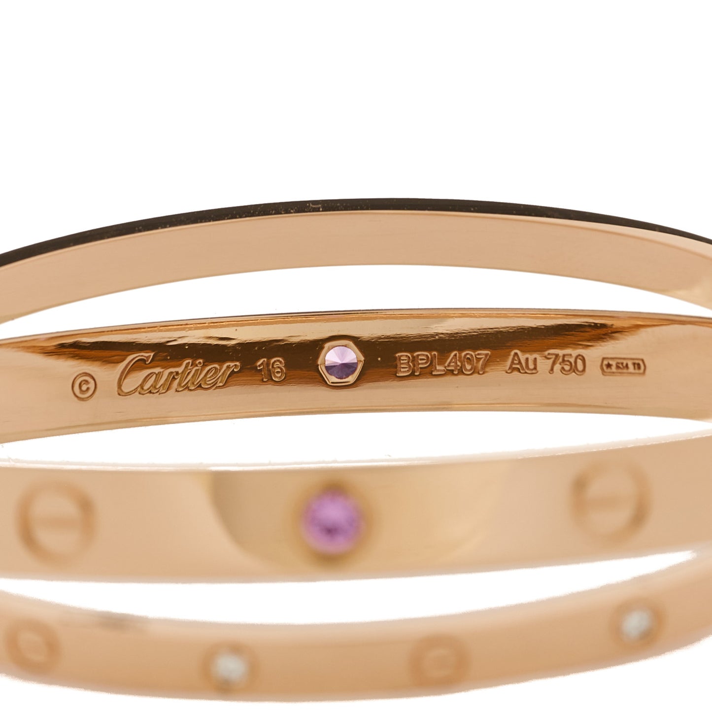 18K Pink Gold Diamond Pink Sapphire Double LOVE Bracelet 16