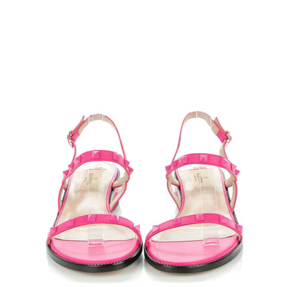 Valentino Garavani Calfskin Rockstud Slingback Low Block Heel Sandals 39.5 Pop Fuxia 2 of 9