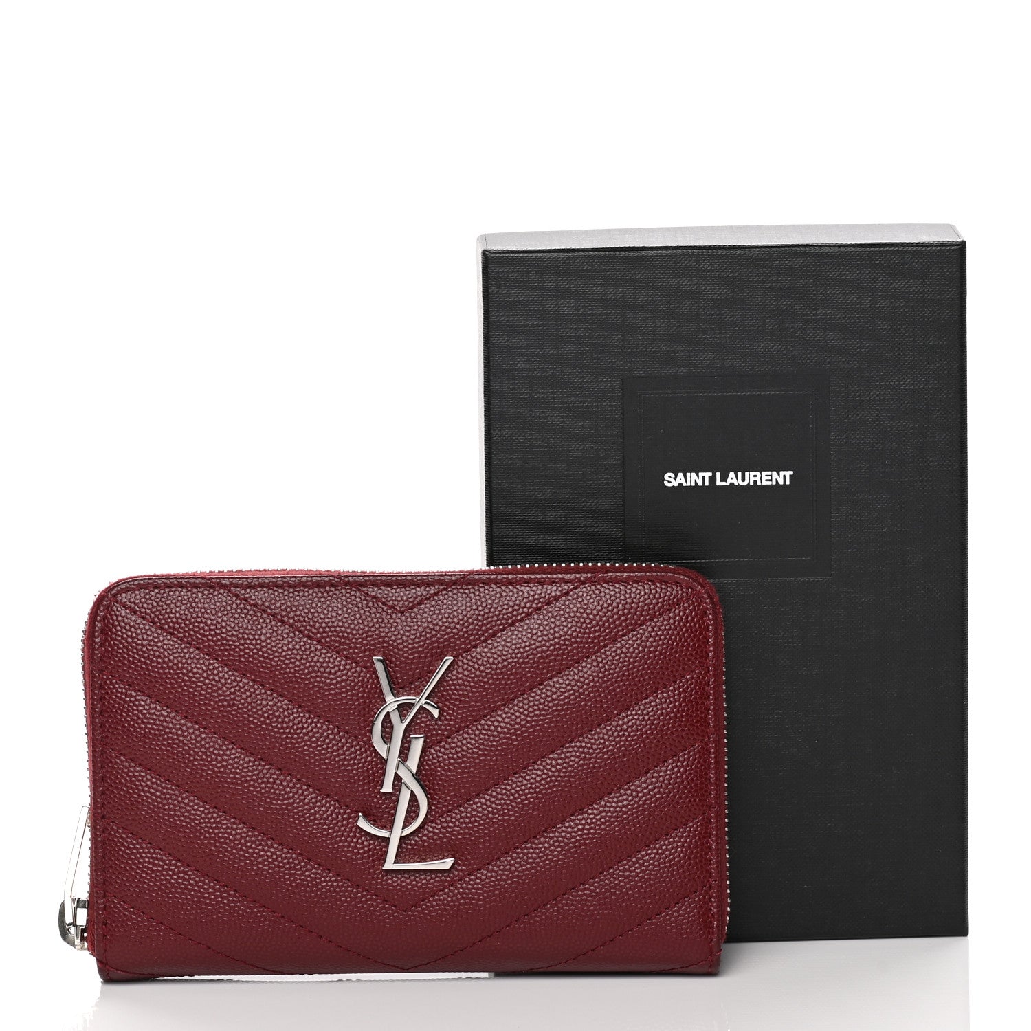Saint Laurent Grain De Poudre Matelasse Chevron Monogram Zip Around Wallet Palissandre 9 of 9