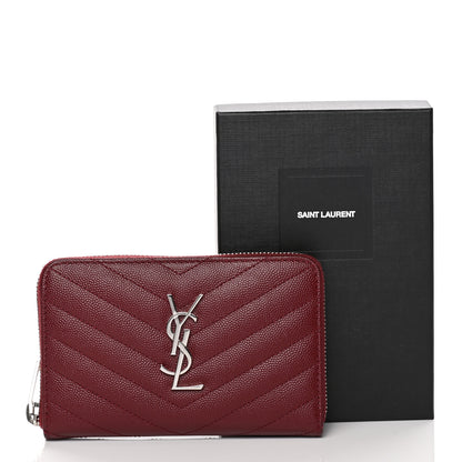 Saint Laurent Grain De Poudre Matelasse Chevron Monogram Zip Around Wallet Palissandre 9 of 9