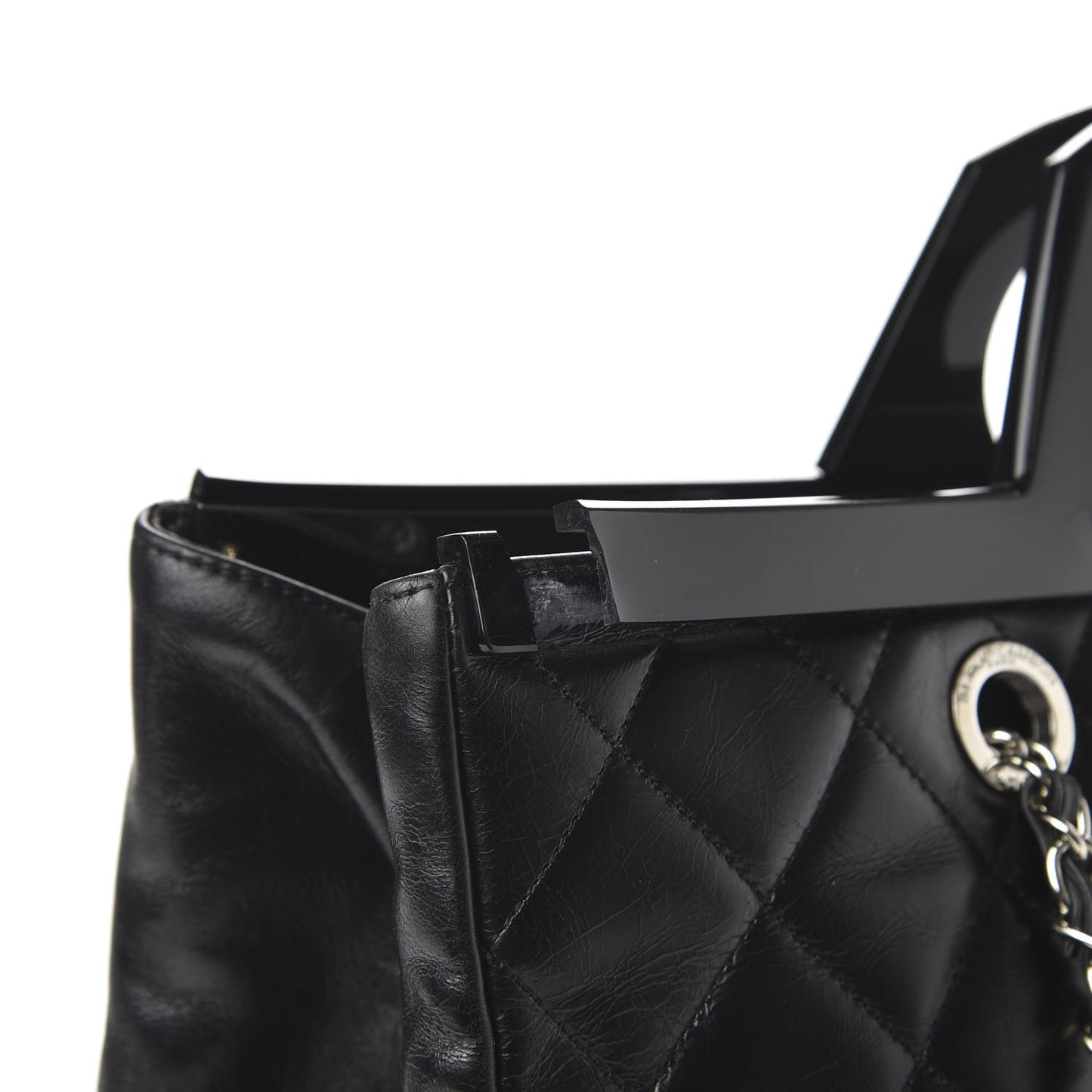 Glazed Calfskin Quilted Large CC Delivery Tote Black