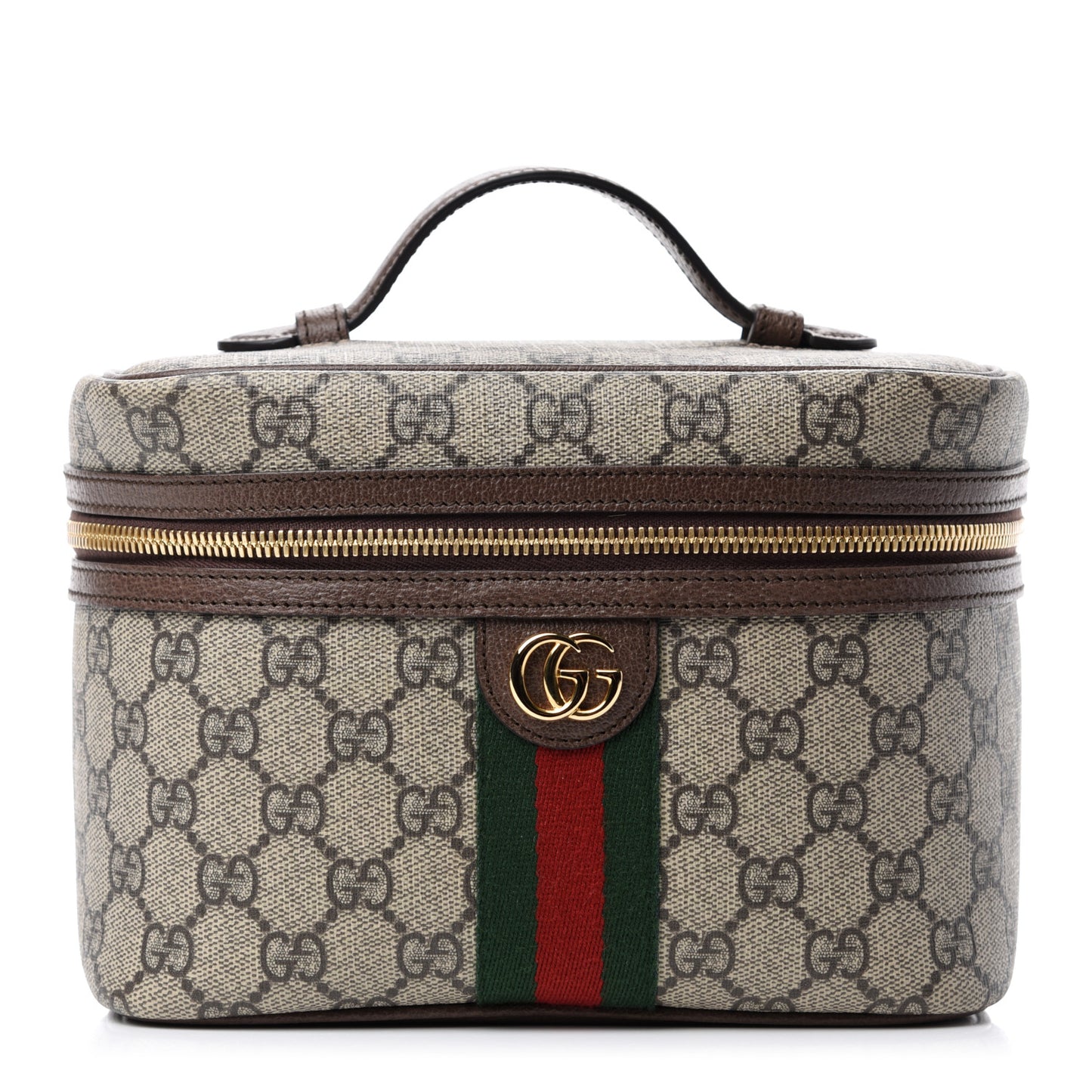GG Supreme Monogram Textured Calfskin Web Small Ophidia Vanity Cosmetic Case Beige Ebony New Acero