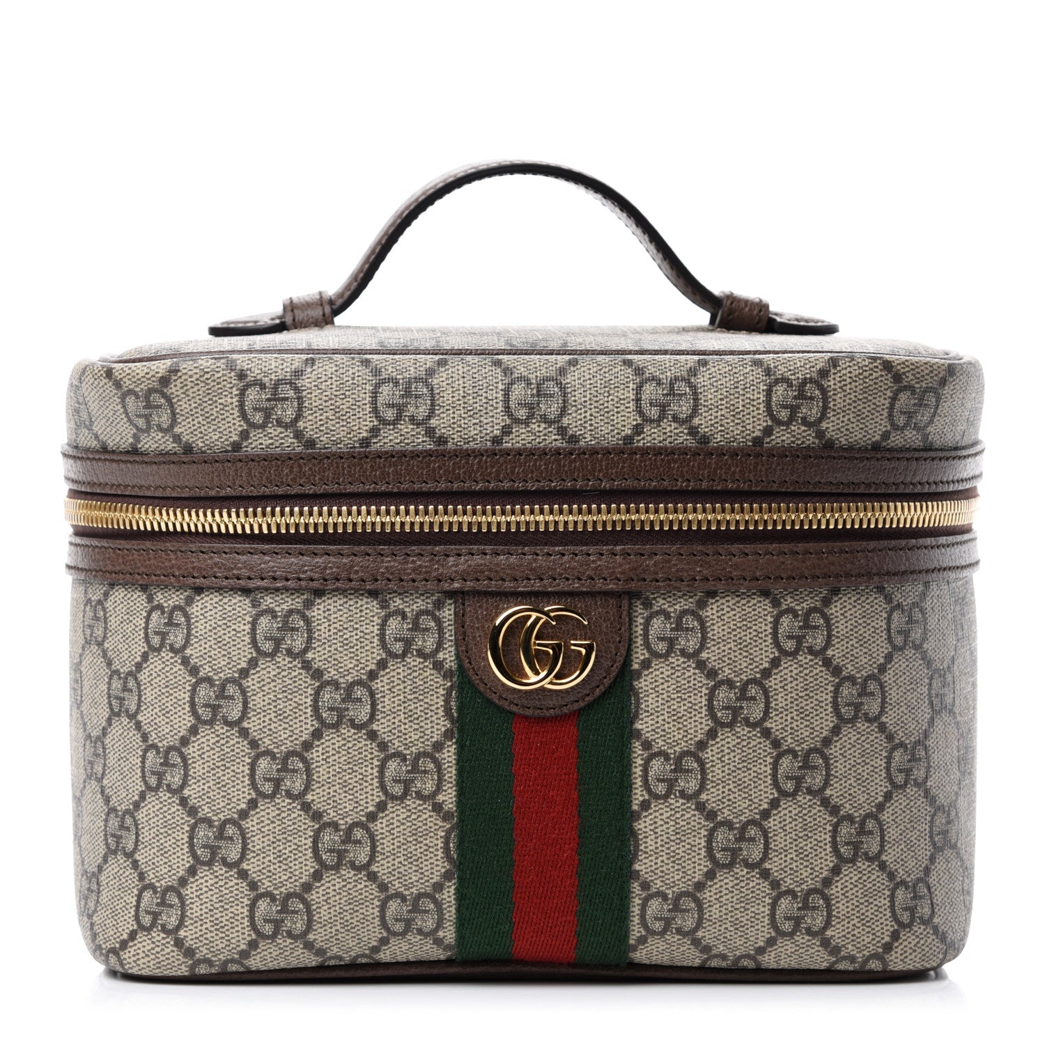 Gucci GG Supreme Monogram Textured Calfskin Web Small Ophidia Vanity Cosmetic Case Beige Ebony New Acero 1 of 7
