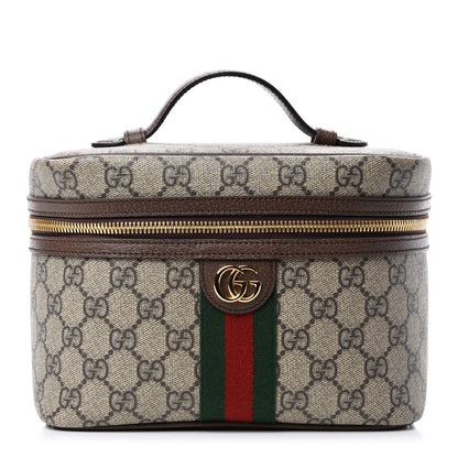 Gucci GG Supreme Monogram Textured Calfskin Web Small Ophidia Vanity Cosmetic Case Beige Ebony New Acero 1 of 7