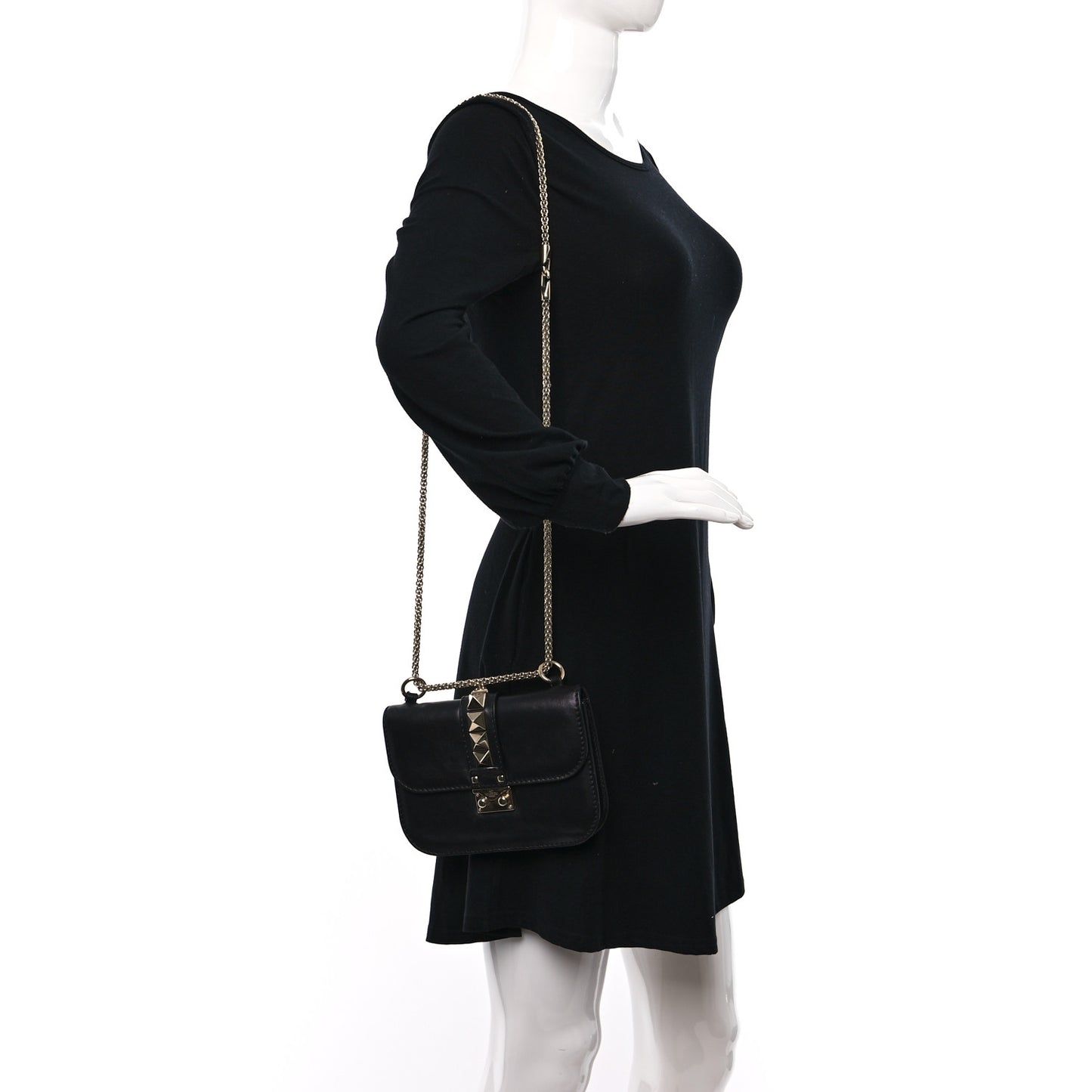 Vitello Small Glam Lock Rockstud Flap Black