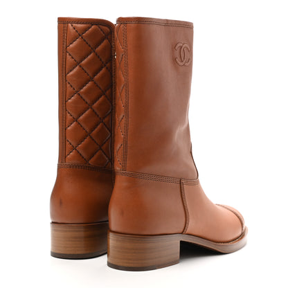 Chanel Calfskin CC Logo Mid Calf Boots 38.5 Caramel 4 of 12