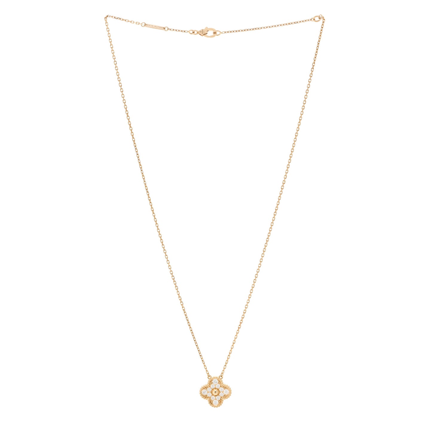 18K Yellow Gold Diamond Vintage Alhambra Pendant Necklace