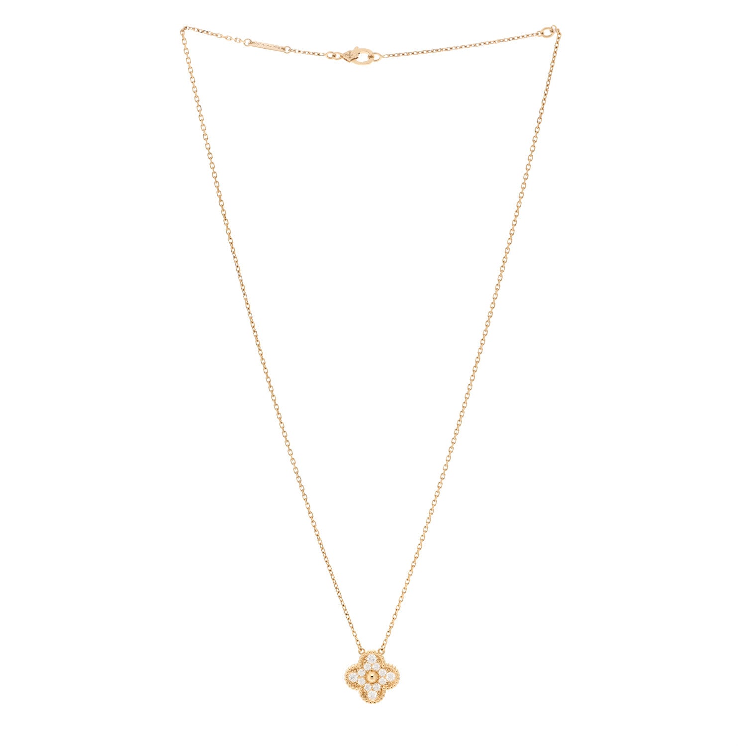 Van Cleef & Arpels 18K Yellow Gold Diamond Vintage Alhambra Pendant Necklace 3 of 6