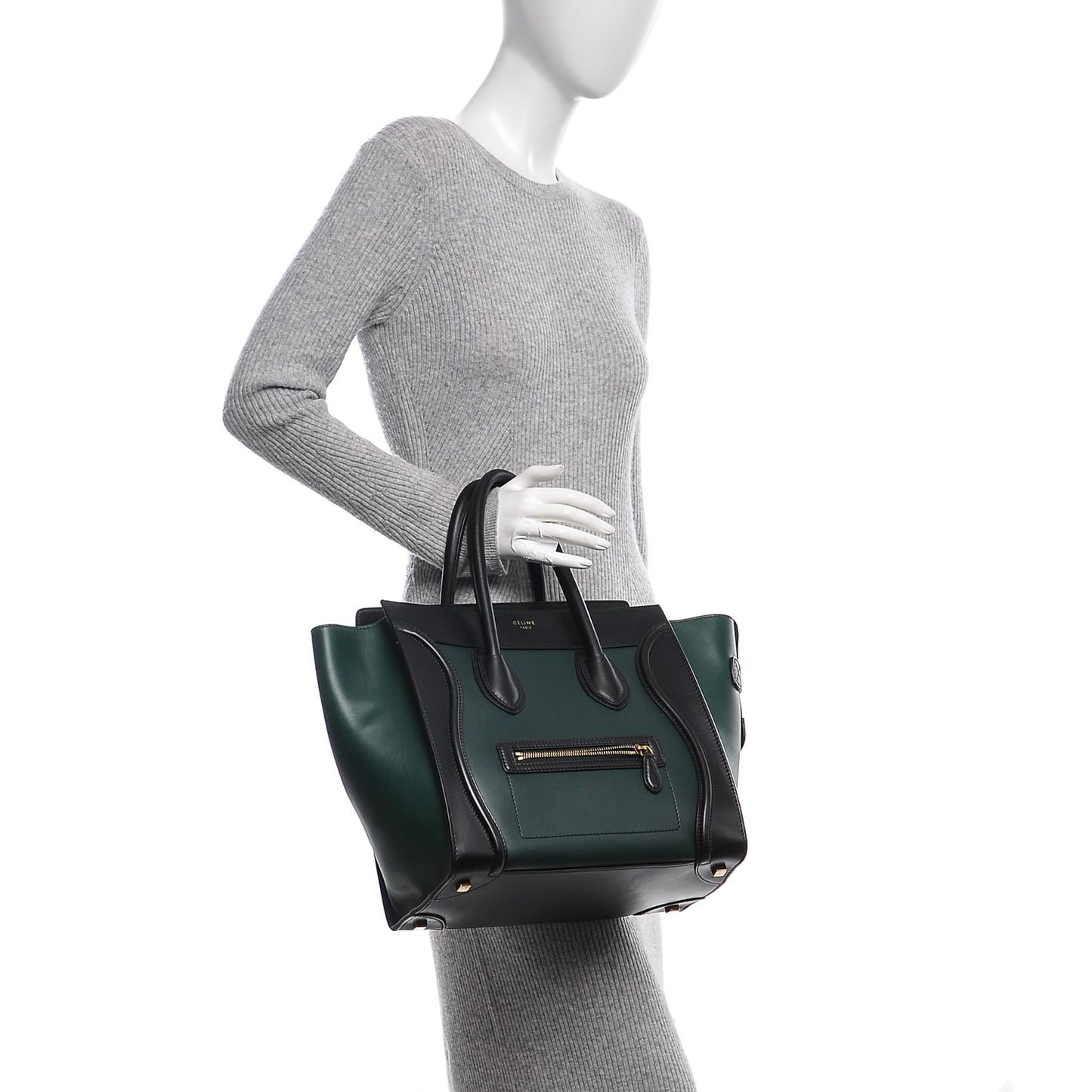 Satin Calfskin Mini Bi-Color Luggage Bottle Green Black