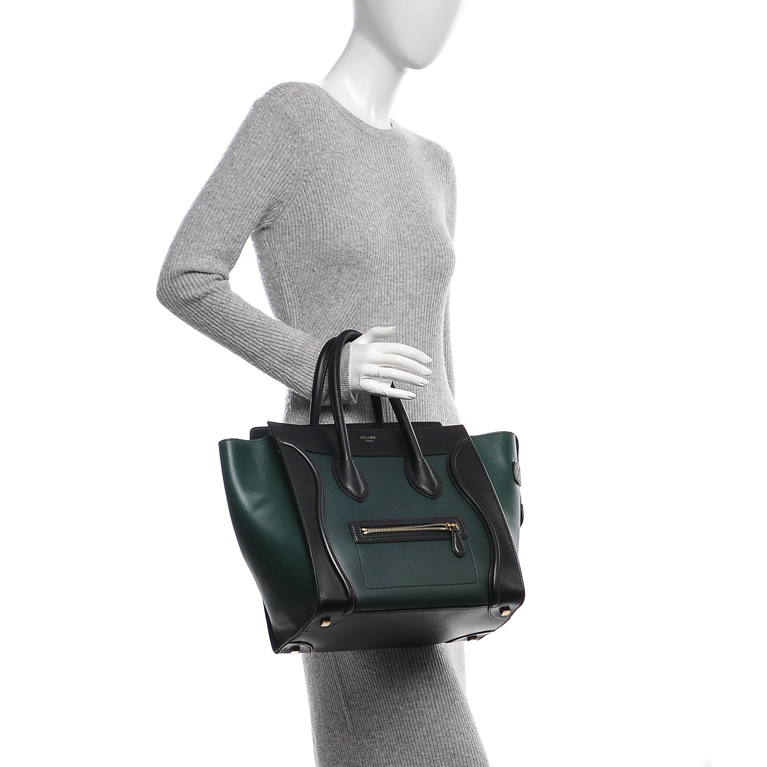 Celine Satin Calfskin Mini Bi-Color Luggage Bottle Green Black 2 of 7