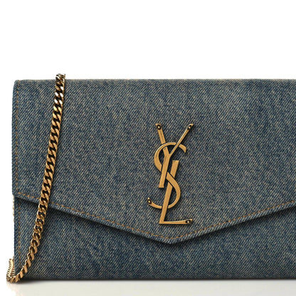 Saint Laurent Denim Monogram Chain Wallet Rodeo Blue Cinnamon 11 of 11