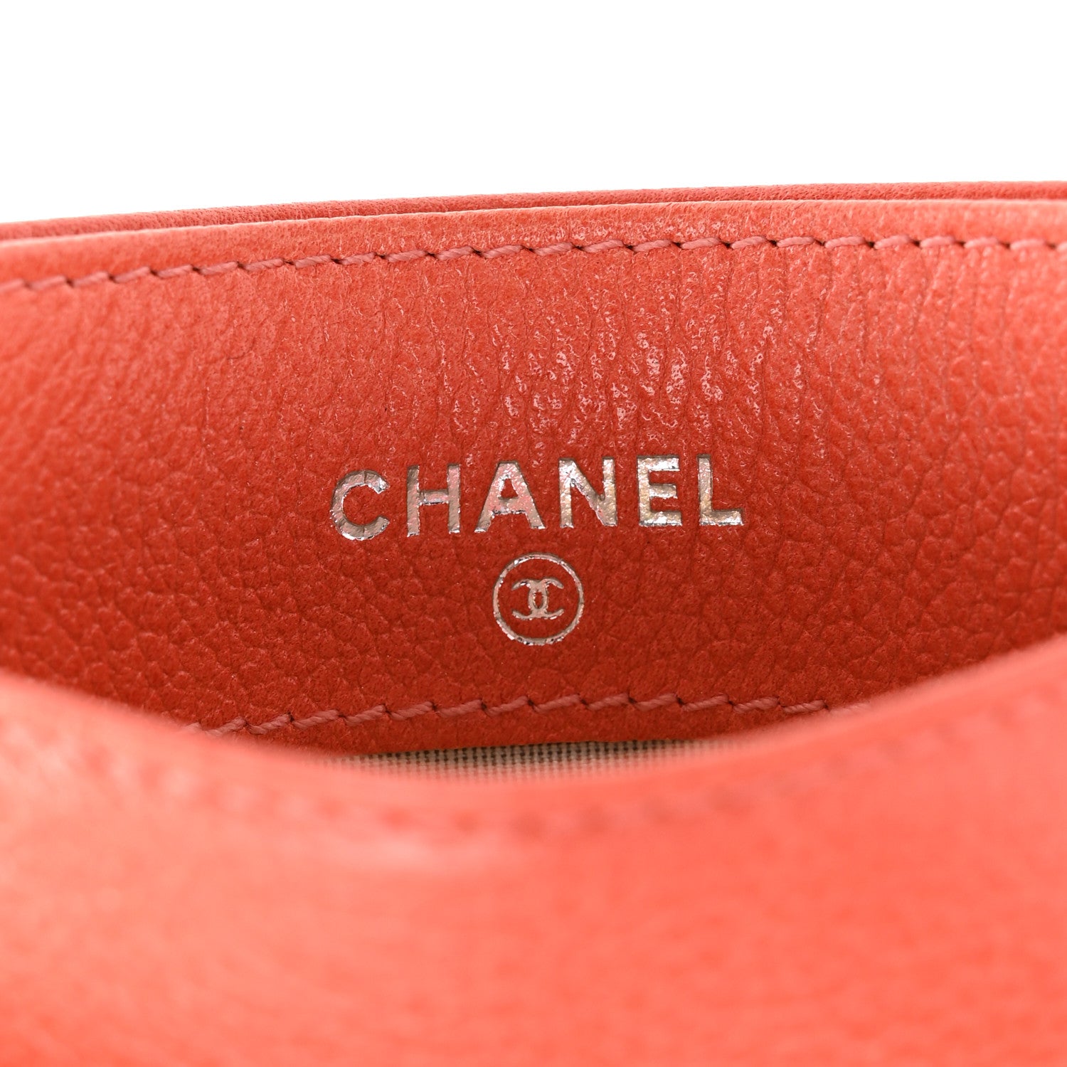 Chanel Goatskin Camellia Embossed Card Holder Coral 6 of 9