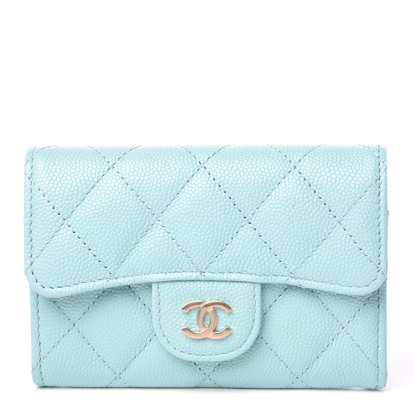 Caviar Quilted Card Holder Light Blue