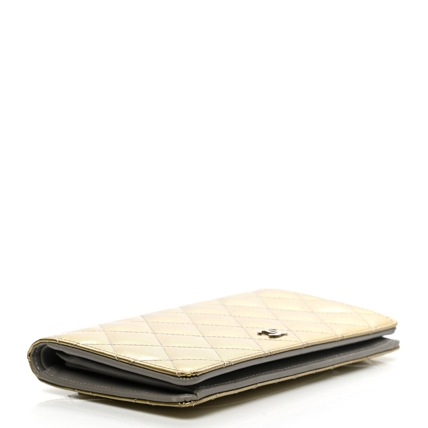 Striated Patent Yen Wallet Gold