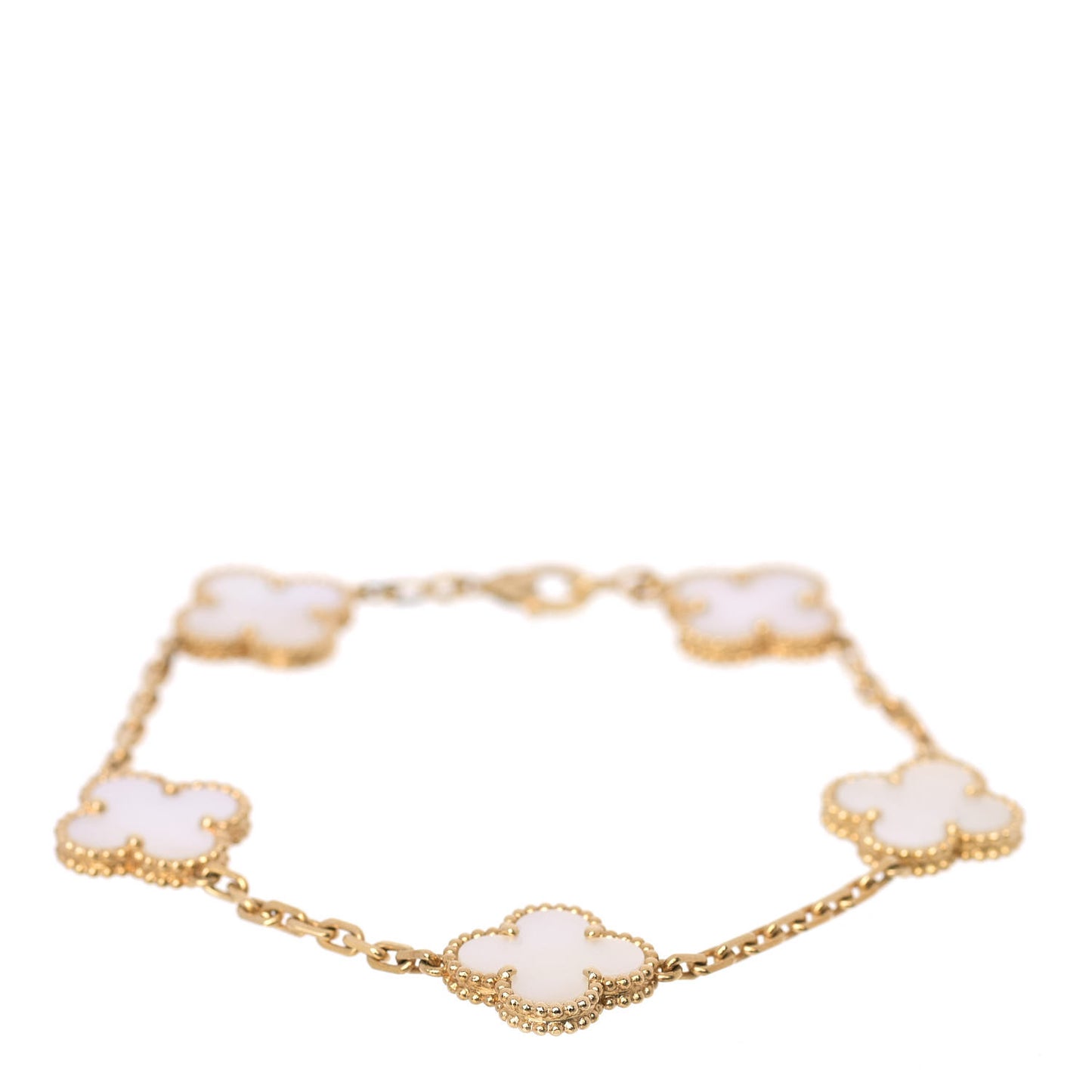 18K Yellow Gold Mother of Pearl 5 Motifs Vintage Alhambra Bracelet