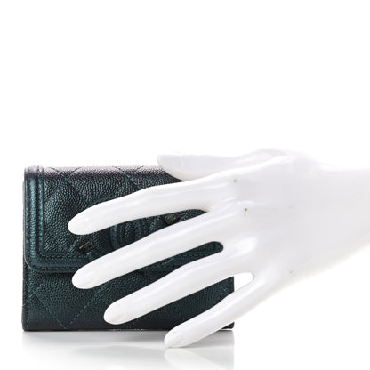 Chanel Iridescent Caviar Quilted Filigree Flap Card Holder Dark Turquoise 3 of 14