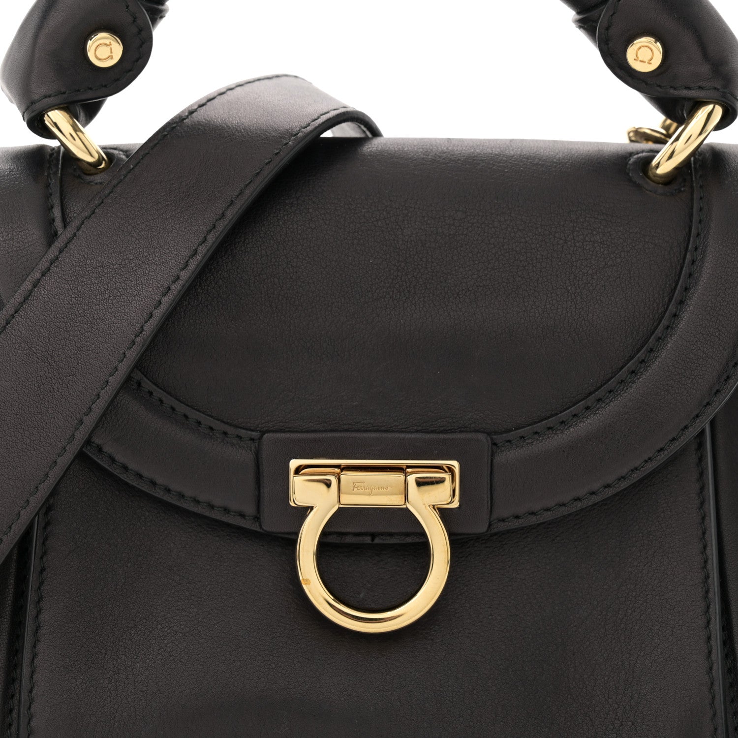 Salvatore Ferragamo Lambskin Suzanna Gancini Small Satchel Black 7 of 9