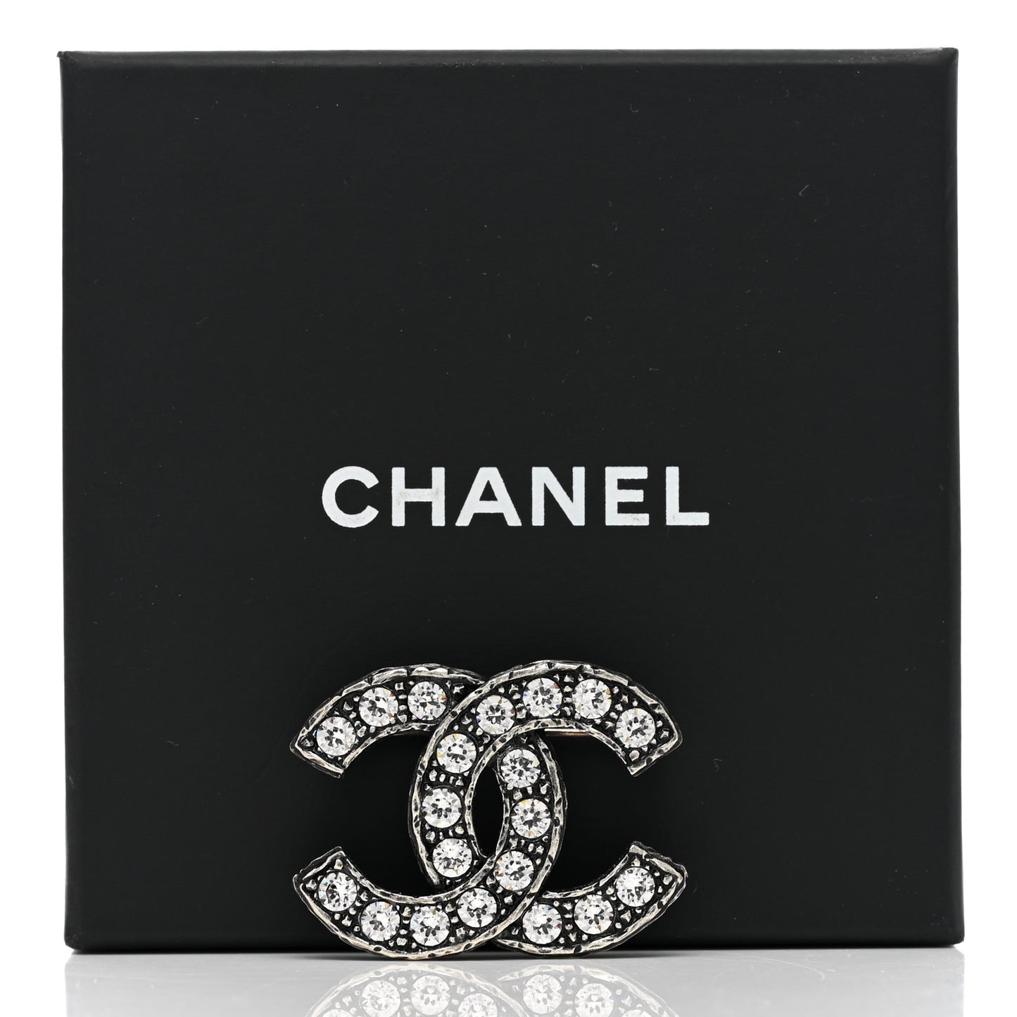 Crystal Textured CC Brooch Silver