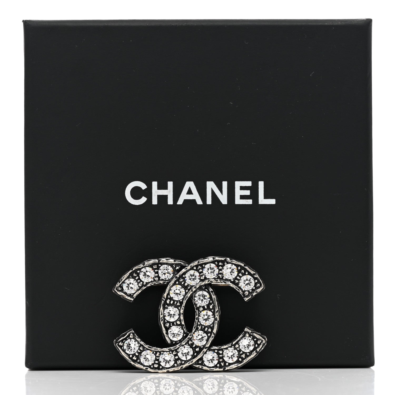 Chanel Crystal Textured CC Brooch Silver 5 of 5
