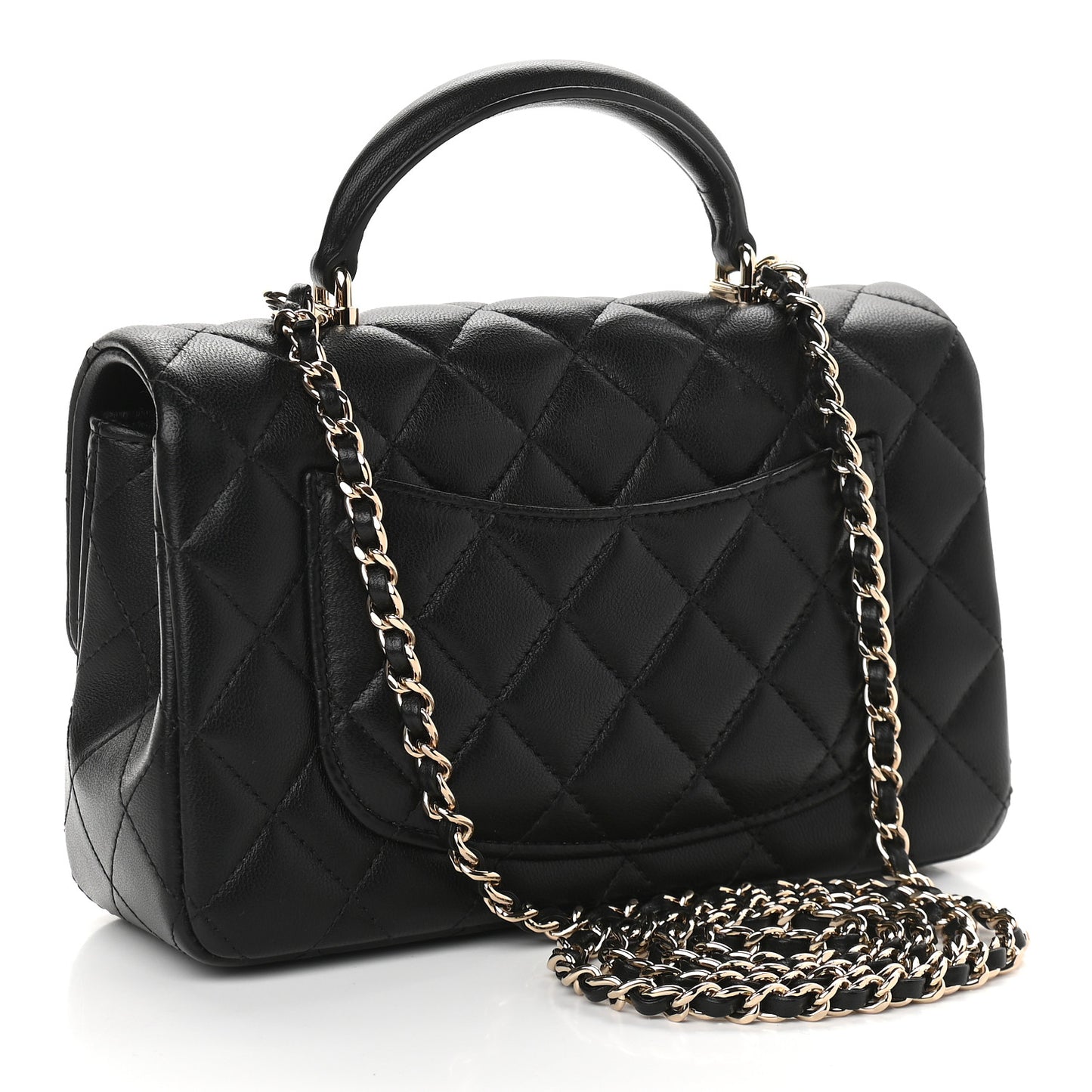 Lambskin Quilted Mini Top Handle Rectangular Flap Black