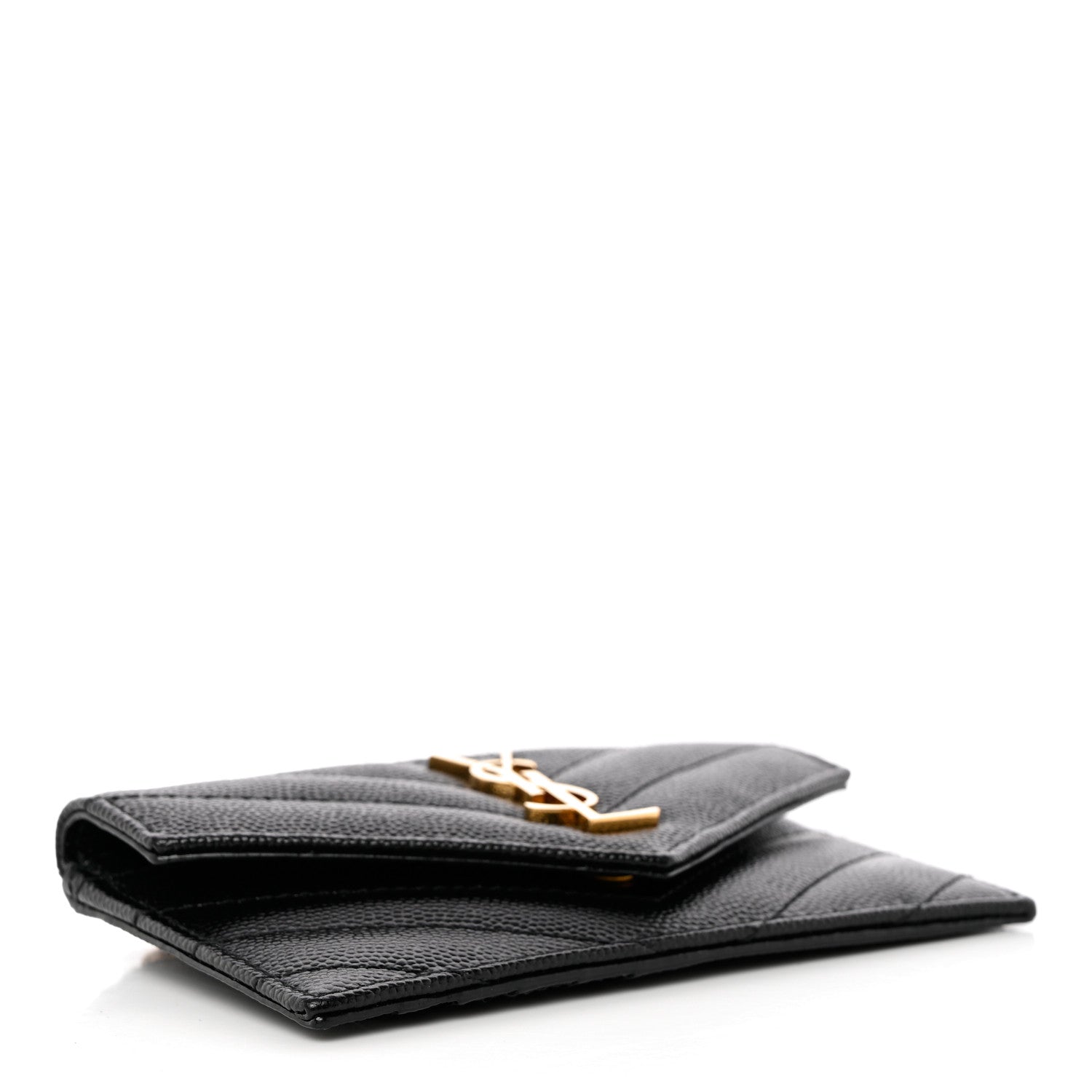 Saint Laurent Grain De Poudre Matelasse Chevron Monogram Compact Wallet Black 4 of 9