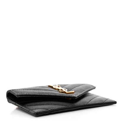 Saint Laurent Grain De Poudre Matelasse Chevron Monogram Compact Wallet Black 4 of 9