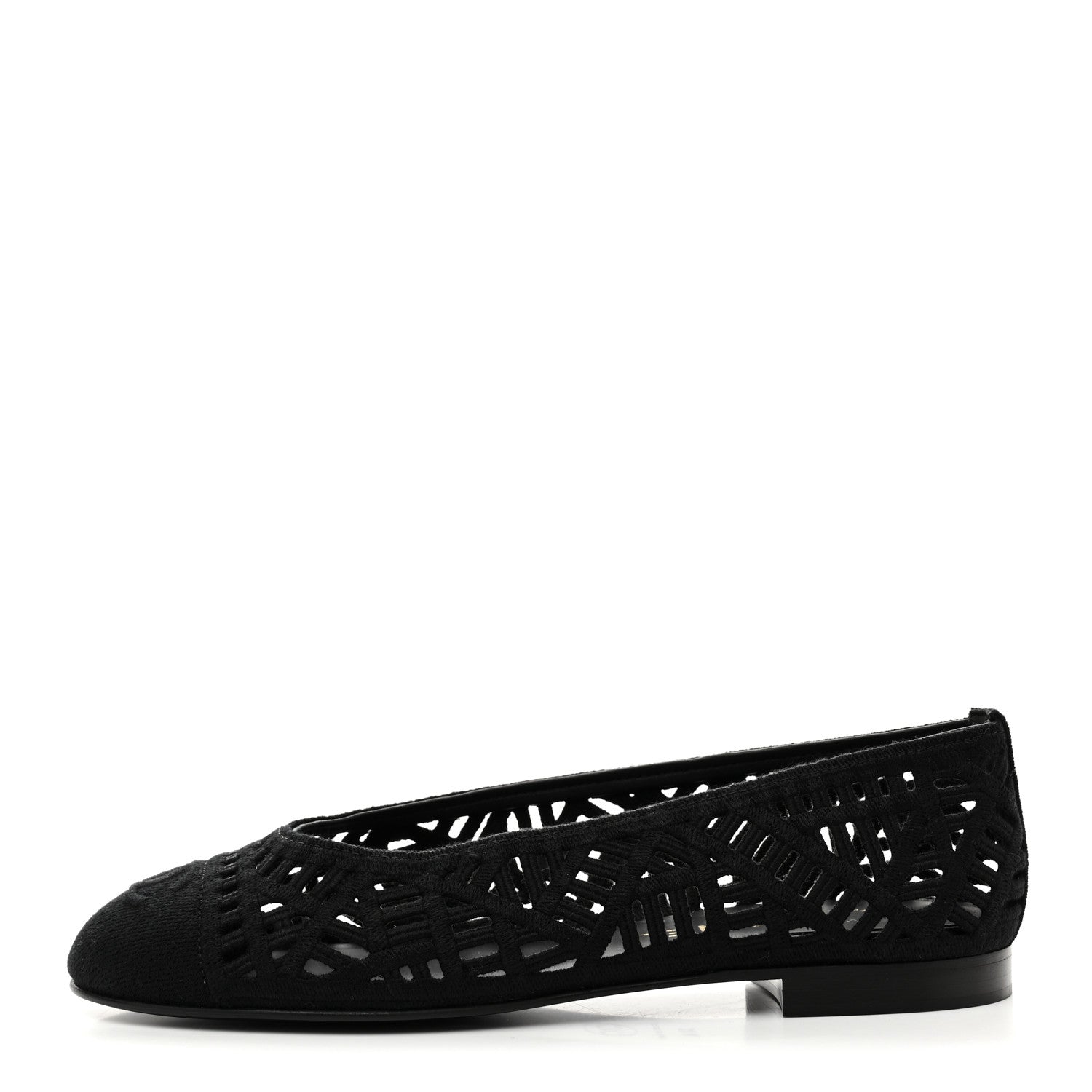 Chanel Cotton Embroidered Cap Toe Ballet Flats 38.5 Black 1 of 8