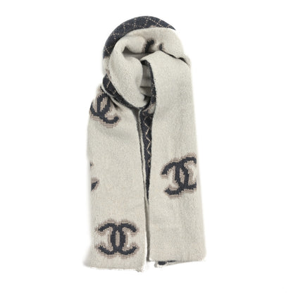 Chanel Cashmere Silk CC Scarf White Grey 1 of 3
