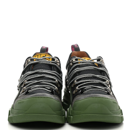 Gucci X SEGA Mesh Suede Calfskin Mens Flashtrek Sneakers 8 Loess Black Olive Green 2 of 8