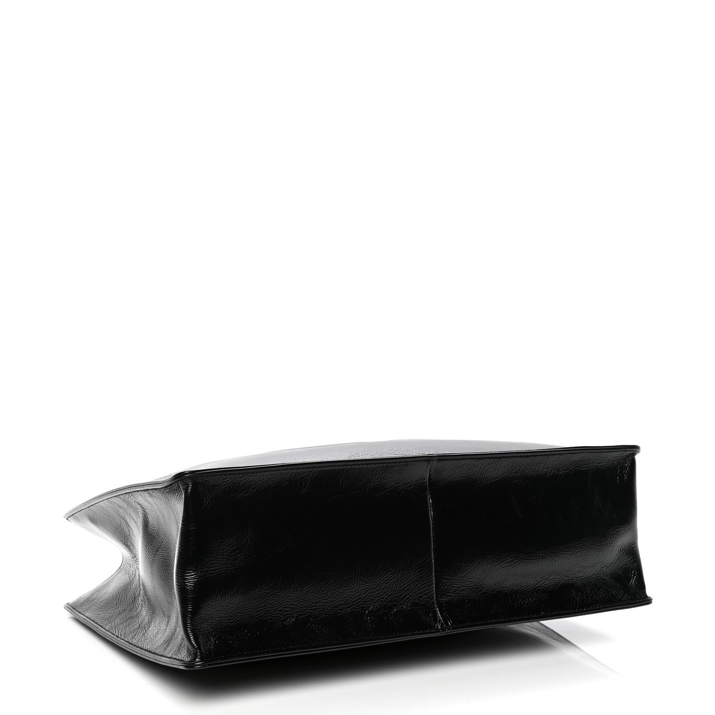 Shiny Aged Calfskin Shopping Bag Black