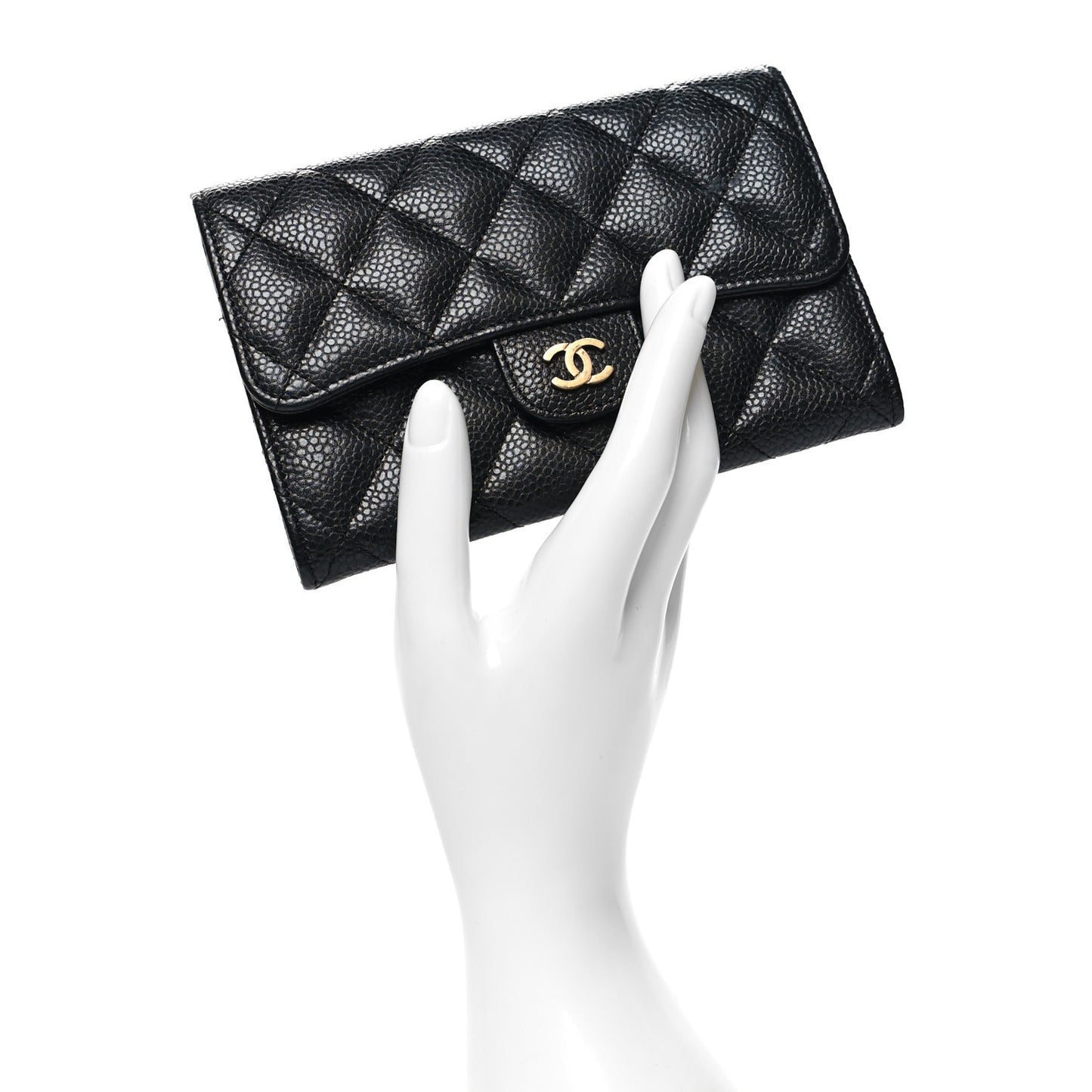 Caviar Quilted Small Flap Wallet Black
