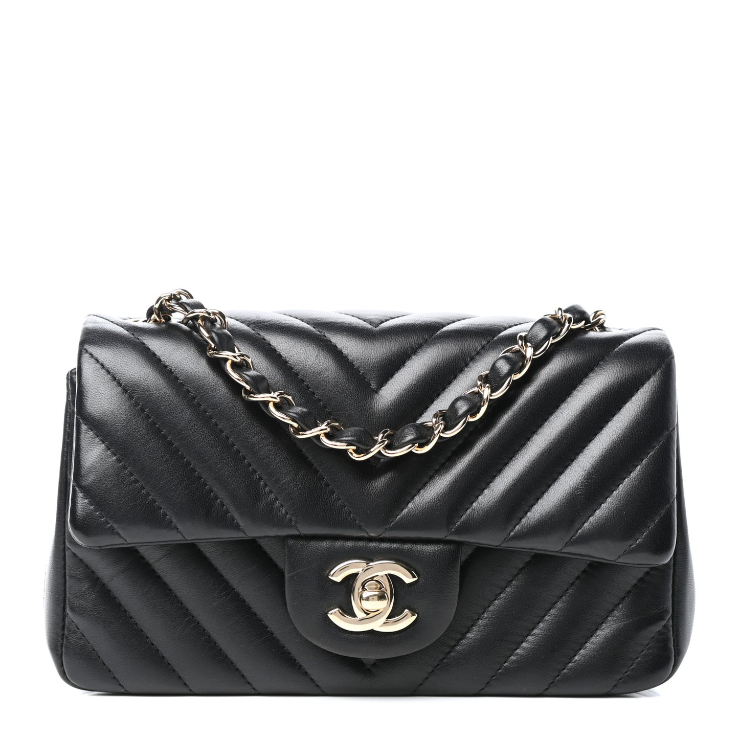 Lambskin Chevron Quilted Mini Rectangular Flap Black