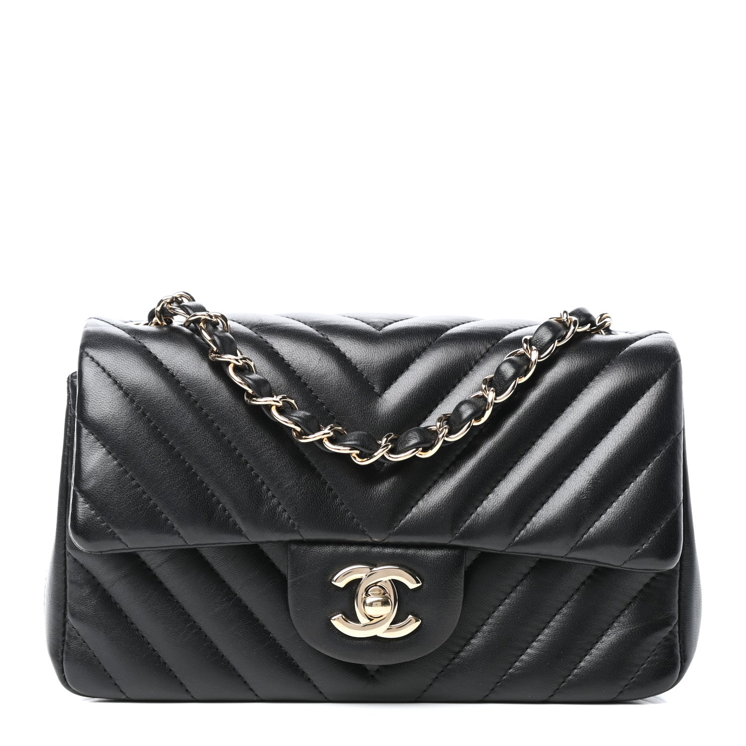 Chanel Lambskin Chevron Quilted Mini Rectangular Flap Black 1 of 9