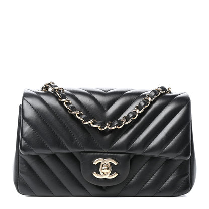 Chanel Lambskin Chevron Quilted Mini Rectangular Flap Black 1 of 9