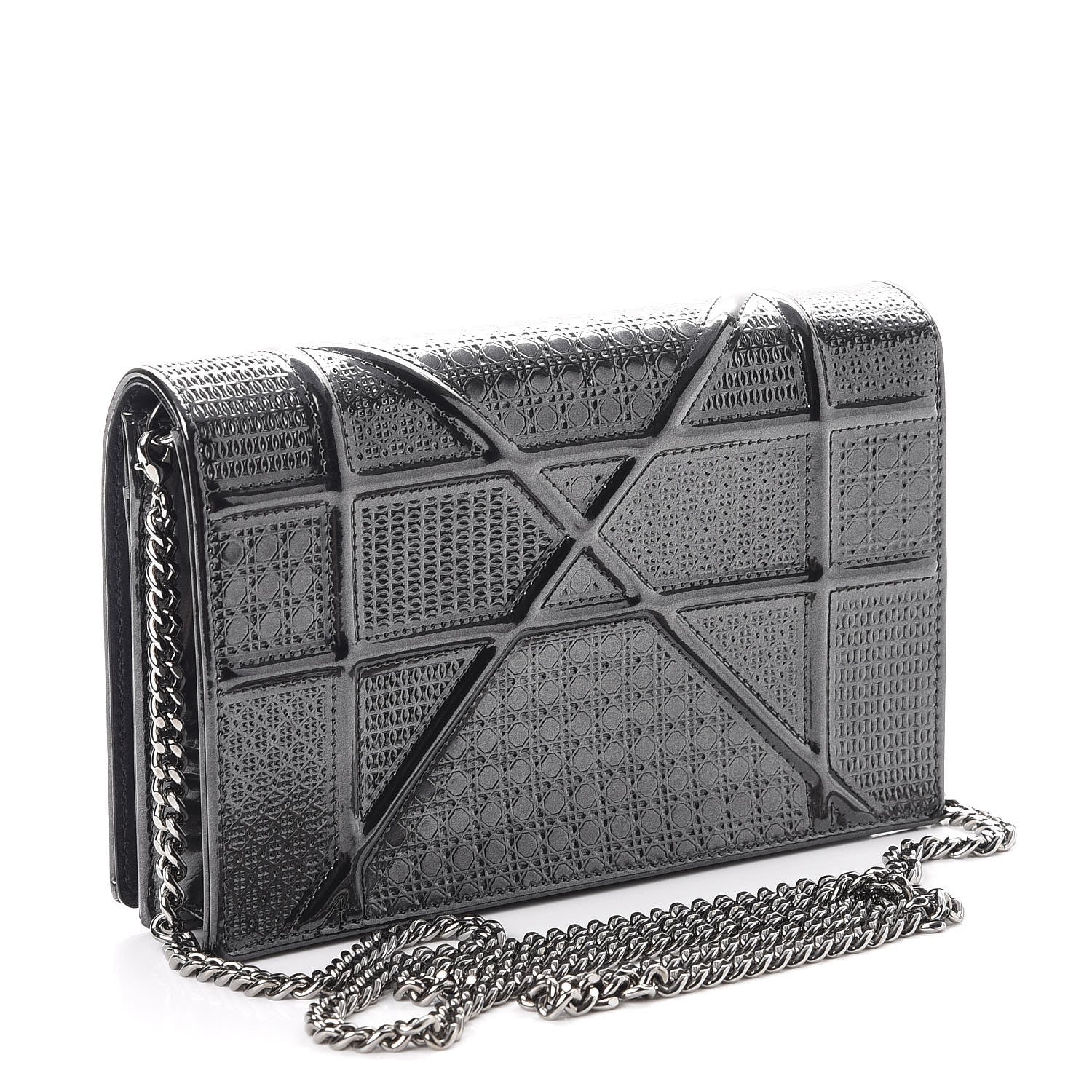 Christian Dior Metallic Patent Micro-Cannage Diorama Wallet on Chain Pouch Onyx Black 3 of 11